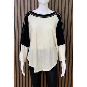 We The Free People Women's Raglan Top Small Black White Colorblock Slub  Shirt